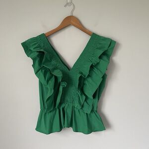 Strut & Bolt Ruffled Peplum Tank Top Blouse Cropped Green Women's Size Small